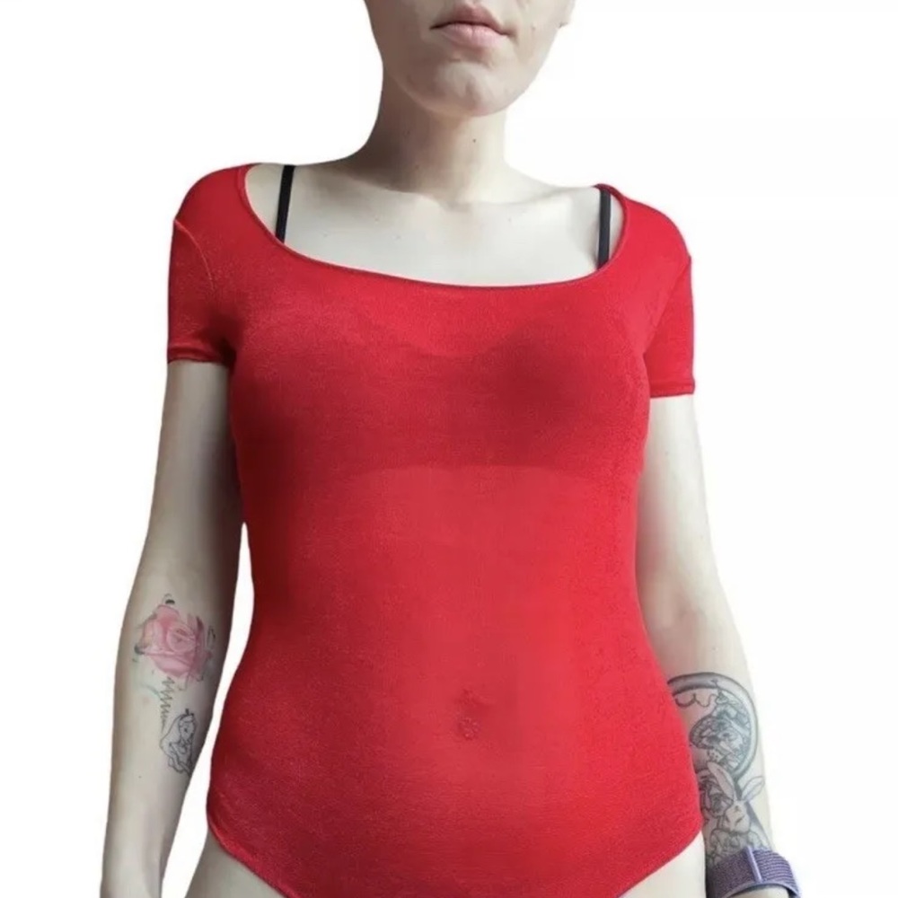 Vintage Red Body Suit! Carol C, Stretch Fit, Crotch Closure. Size S